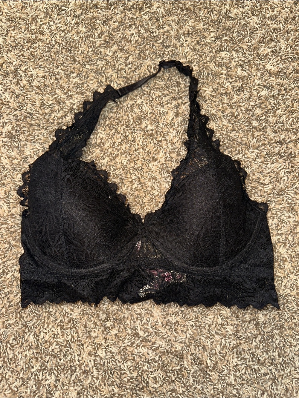 PINK Victorias Secret Black Lace Halter Bralette
